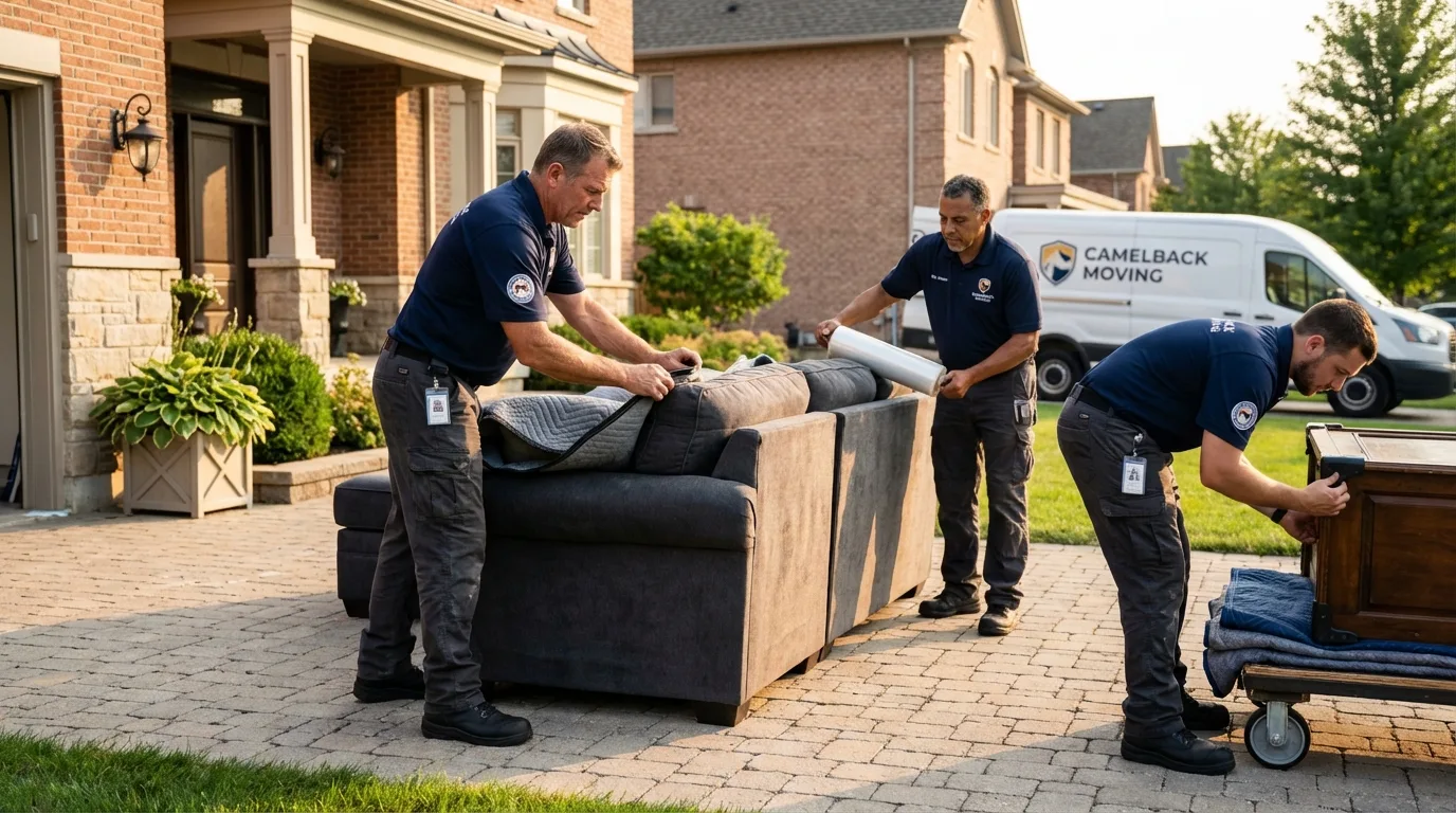 Large estate moving crew wrapping furniture in Burlingame, CA