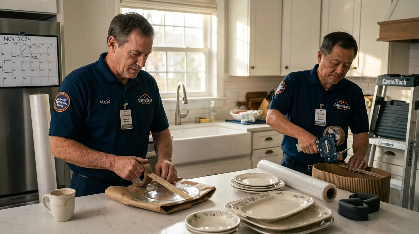 Professional crew packing kitchen dishware in Burlingame, CA